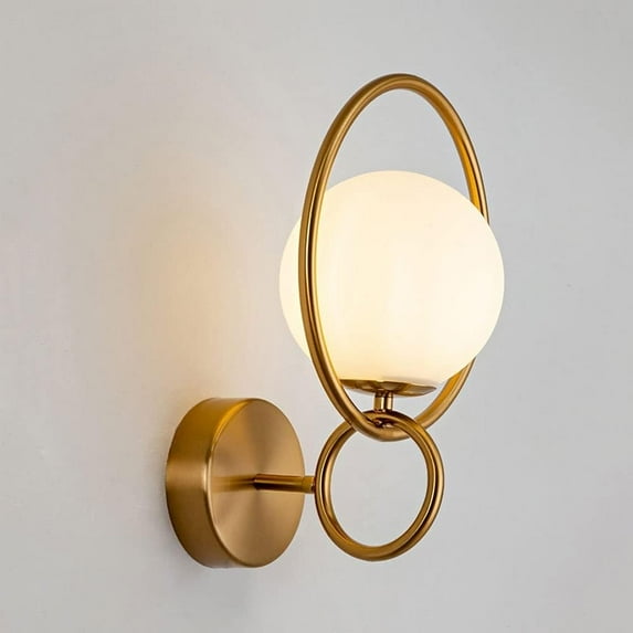 Globe Wall Light Modern Sconce Indoor White Glass Wall Lamp, Geometric Wall Lamps Headboard Lightning Fixtures for Bedroom Bedside Living Room Hallway Balcony, E27 Base