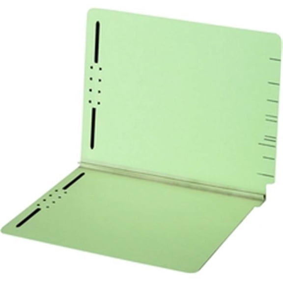 Globe-Weis 44715 End Tab Pressboard Folders with Fastener- 2 in exp- 2 in Fasteners- Letter- Light Green- 25 per BX