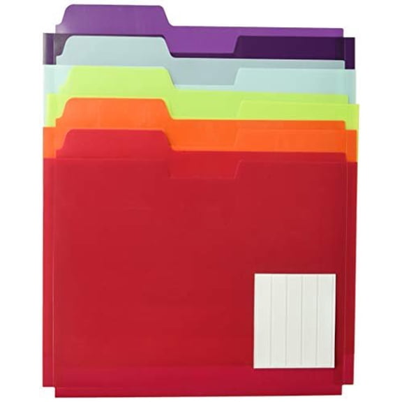 Globe-Weis Poly File Folder Pockets, Letter Size, Assorted Colors, 5 Pockets per Pack 83999