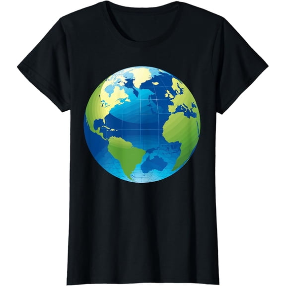 Globe World Map Planet Earth Blue Green Design T-Shirt