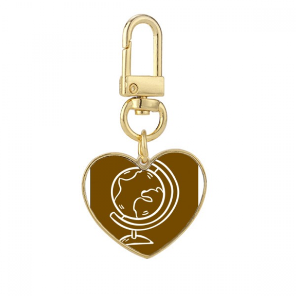 Globe World Teach Aid School Course Gold Heart Keychain Metal Keyring Holder