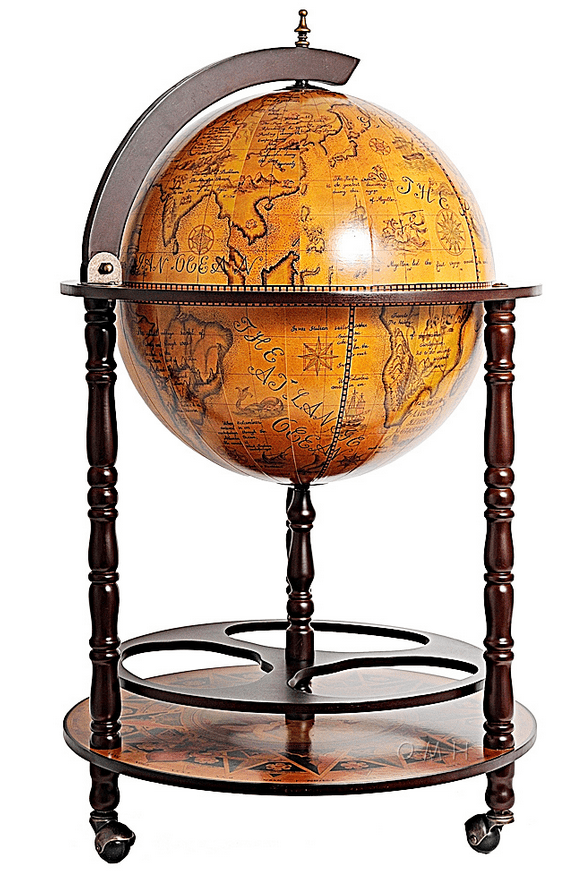 Mahogany Globe Drink Cabinet with Nautical Map Design