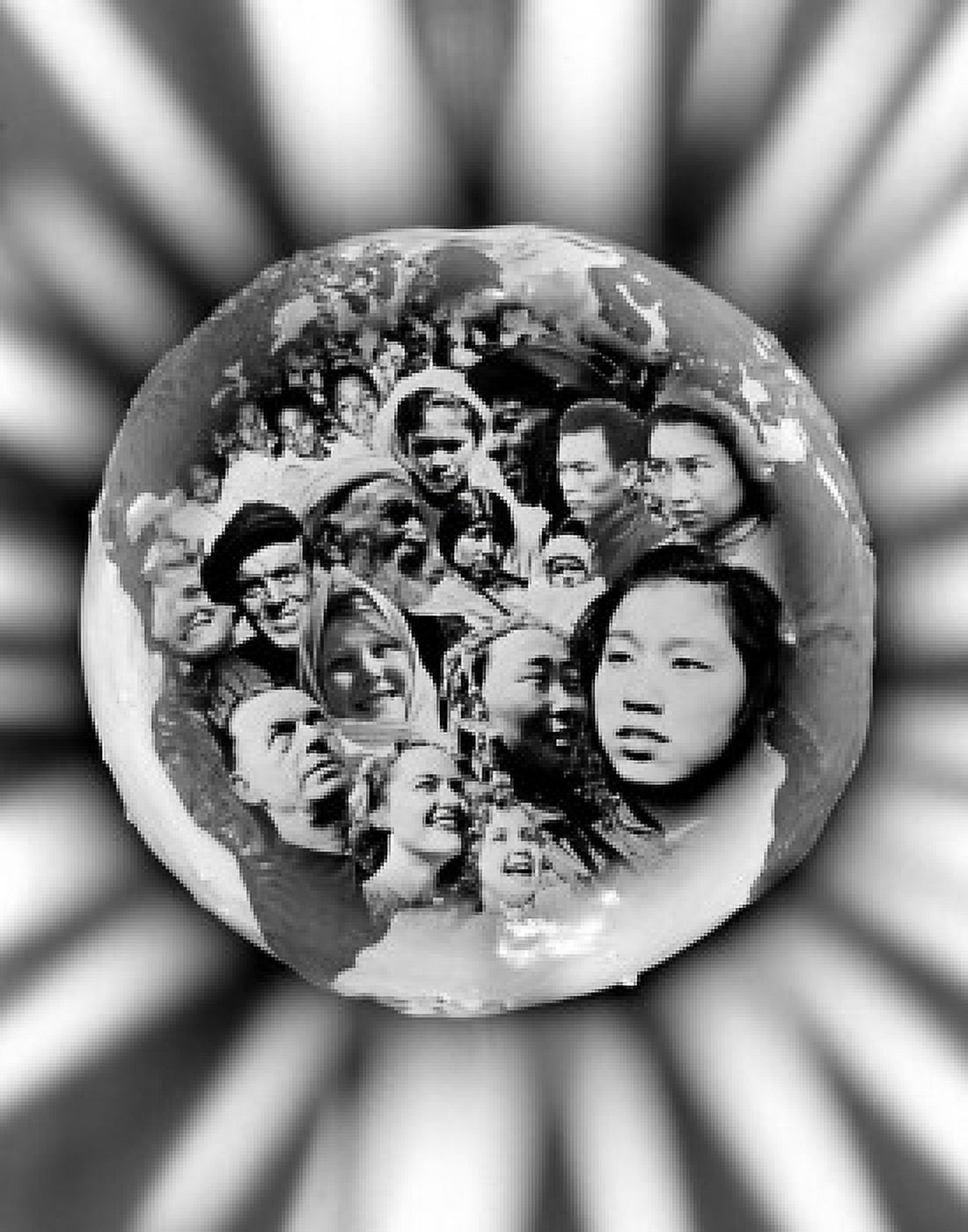 Globe with photographs of different people Canvas Art - (24 x 36)