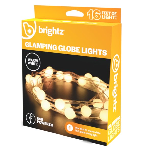 GlobeBrightz LED Camping Globe Lights – USB, 16.4-ft, Weather-Resistant, Warm White