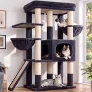 Globlazer 52" Multi-Level Cat Tree Tower with Extra Large Perch Platform and Scratching Posts, Hammock, Dark Gray
