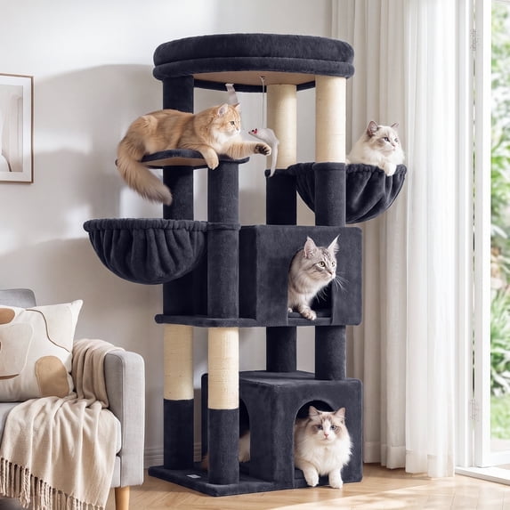Globlazer 54" Multi-Leve Cat Tree Tower Condo with Extra Large Perch Platform and 4 Scratching Posts for Indoor Cats, Dark Grey