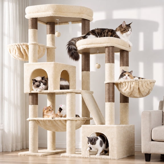 Globlazer Cat Tree for Large Cats 59" Cat Tower Condo with Scratching Post for Indoor Cats, Beige