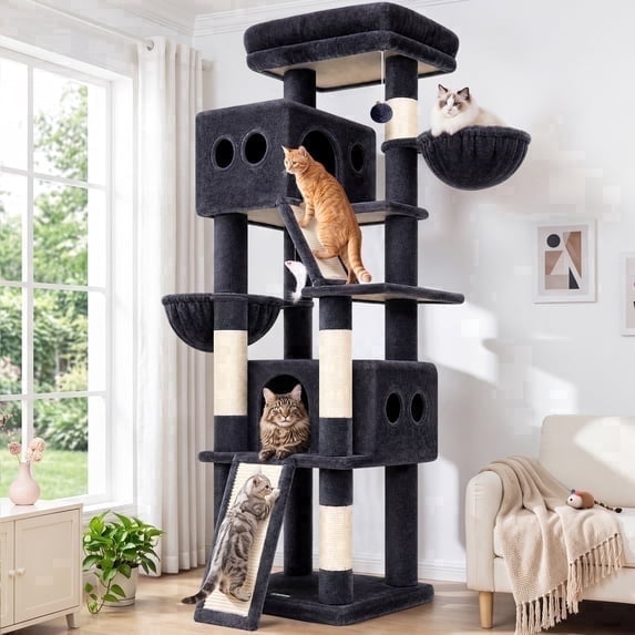 Globlazer 70" Large Cat Tree, Heavy Duty Multi-Level Cat Tree Tower with Sisal Scratching Posts & Condos, Dark Grey