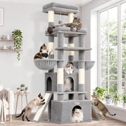 Globlazer 74" Symmetrical Cat Tree, Multi-Level Large Cat Tower with Scratching Post & Condo for Indoor Cats, Light Grey