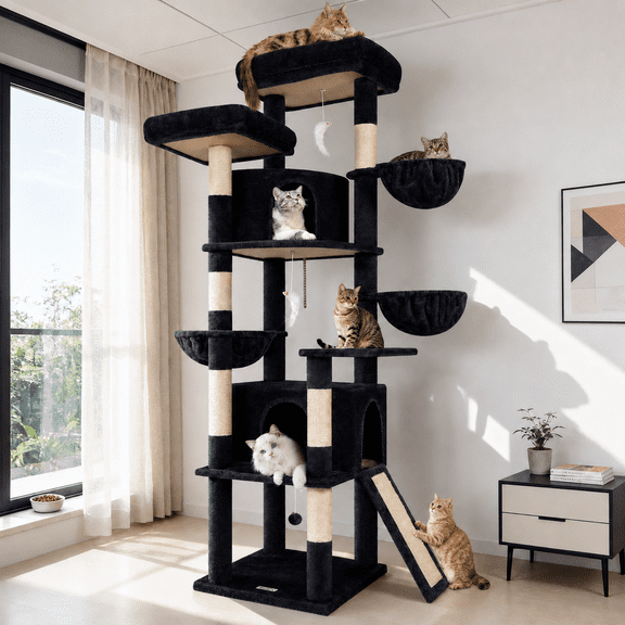 Globlazer Cat Tree, 76" Heavy Duty Cat Tower for Big Cats with Large Top Perch, Condo & Scratching Posts, Dark Grey