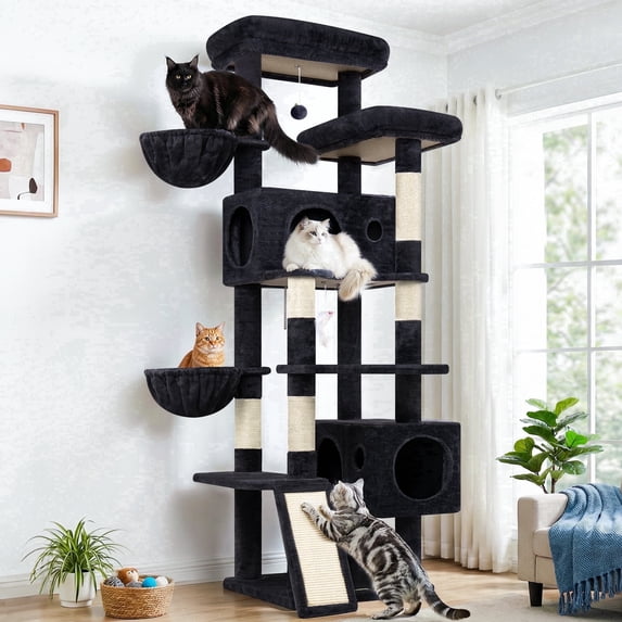 Globlazer 77" Large Cat Tree and Tower Condo for Indoor Cats with 6 Sisal Scratching Posts, 2 Condos, Dark Gray