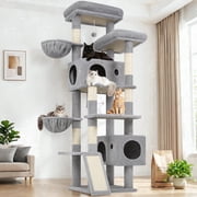 Globlazer 77" Large Cat Tree and Tower Condo for Indoor Cats with 6 Sisal Scratching Posts, 2 Condos, Light Gray