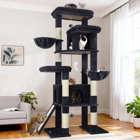 Globlazer 78" Multi-Level Cat Tree Tower Indoor Activity Center with Sisal Scratching Posts, Condos, Plush Perches, Sturdy & Easy to Assemble for Kittens & Adult Cats,Dark Gray
