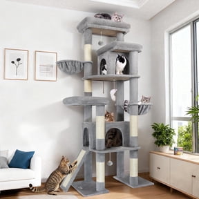 Globlazer 78" Multi-Level Large Cat Tree and Tower Condo for Indoor Cats with Sisal Scratching Posts, Condos, Hammock & Hammock,Light Gray