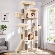 Globlazer 78" Multi-Level Large Cat Tree and Tower Condo for Indoor Cats with Sisal Scratching Posts, Condos, Hammock & Hammock, Beige