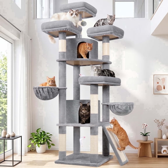 Globlazer Heavy Duty Cat Tree, 80 inch Cat Tree for Large Cats Multi-Level Cat Tower Condo with Sisal Scratching Posts, Light Grey