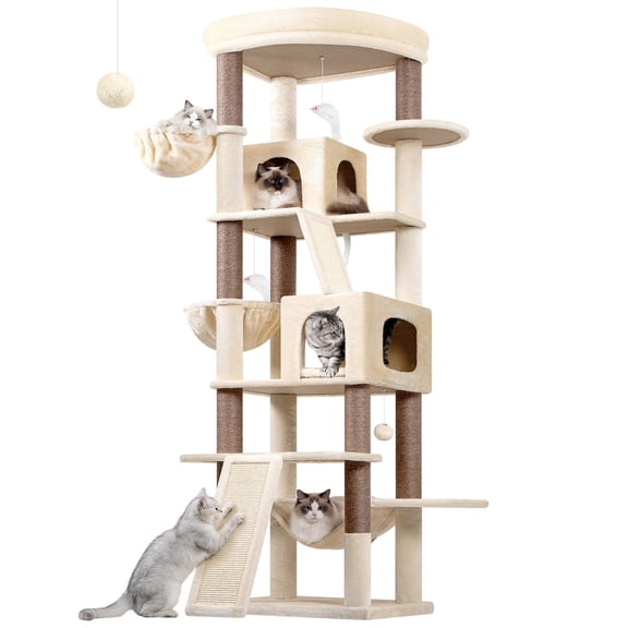 Globlazer 81 Inch Cat Tree for Large Cats, Extra Large Multi-Level Cat Tree Tower with XL Perch for Sleeping & Sisal Posts, Heavy Duty Cat Tree for 4+ Cats Multi-Cat Home, S81F, Beige