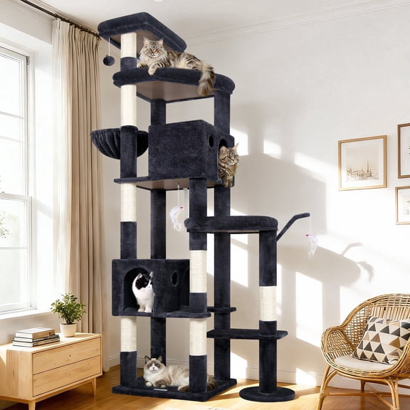 Globlazer 83 Inch Tall Cat Tree for Large Cats, Heavy Duty Cat Tower with 2 Condos and Hammock for 4+ Cats, Multi-Level Cat Tree Tower for Indoor Corner Placement, S83,Dark Gray