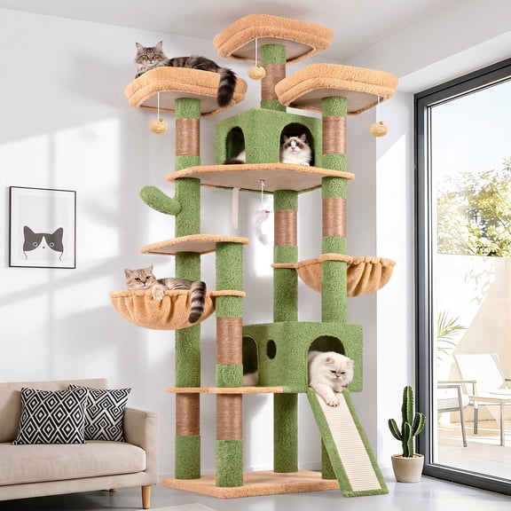 Globlazer 83'' Multi-Level Large Cat Tree Tower for Indoor Cats with Sisal Scratching Post, Hammock & 2 Condos, Green