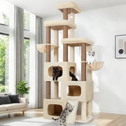 Globlazer Big Cat Tree Tower 85in Multi-Level Tall Cat Tree Tower Indoor for Multiple Adult Cats with Scratching Post, 3 Perches, 3 Condos, 2 Hanging Basket, S85,Beige
