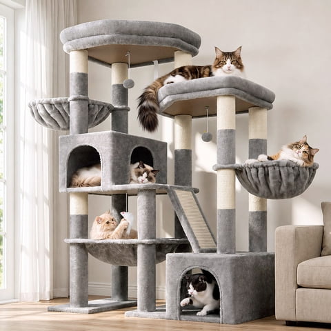 Globlazer Cat Tree for Large Cats 59" Cat Tower Condo with Scratching Post for Indoor Cats, Light Grey