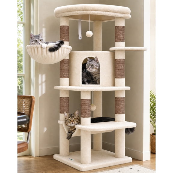Globlazer Corner Stable Cat Tree Tower with Scratching Post, C51, Beige