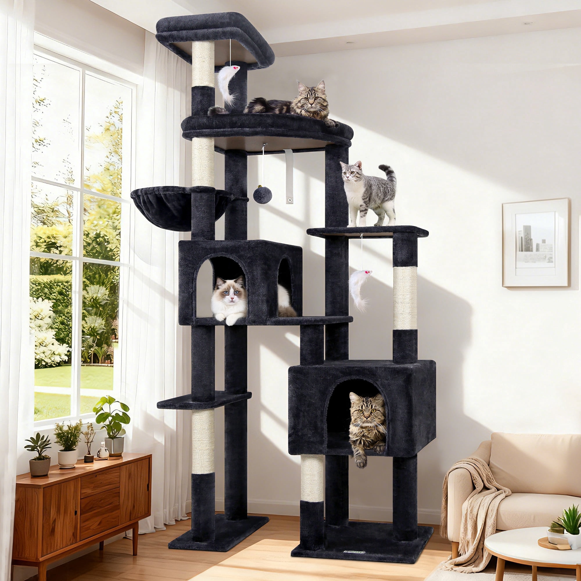 Globlazer Heavy Duty Cat Tree 78 inch Sturdy Cat Tower for 20lbs Large Adult Cats, Symmetrical Aesthetic Big Cat Tree with Extra Large Platform, F78C, Dark Grey