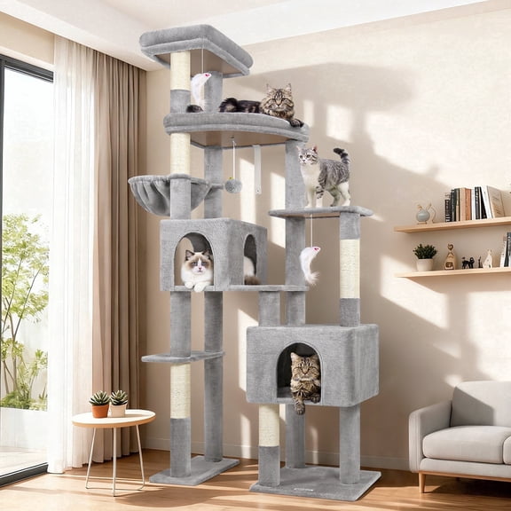 Globlazer 78" Large Cat Tree, Multi-Level Heavy Duty Cat Tower Condo with Sisal Scratching Posts, Light Grey