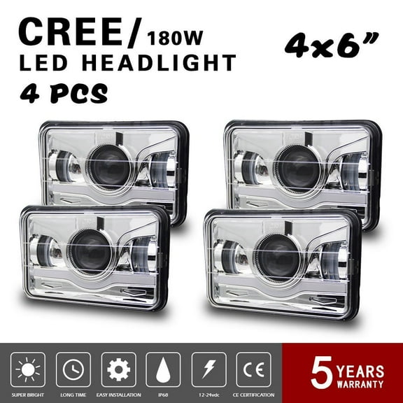 Globled 4PCS 4x6'' CREE LED Rectangular Headlight Projector Sealed Beam Replacement DOT Approved Hi/Lo Beam DRL Fits Headlamp Bulb for Kenworth Ford Freightliner Jeep Wrangler, T001N, Colight