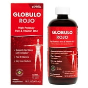 Globulo Rojo Slow Release Liquid Iron Supplement with High Potency Iron & Vitamin B12, Supports Low Iron Levels, 16 Fl