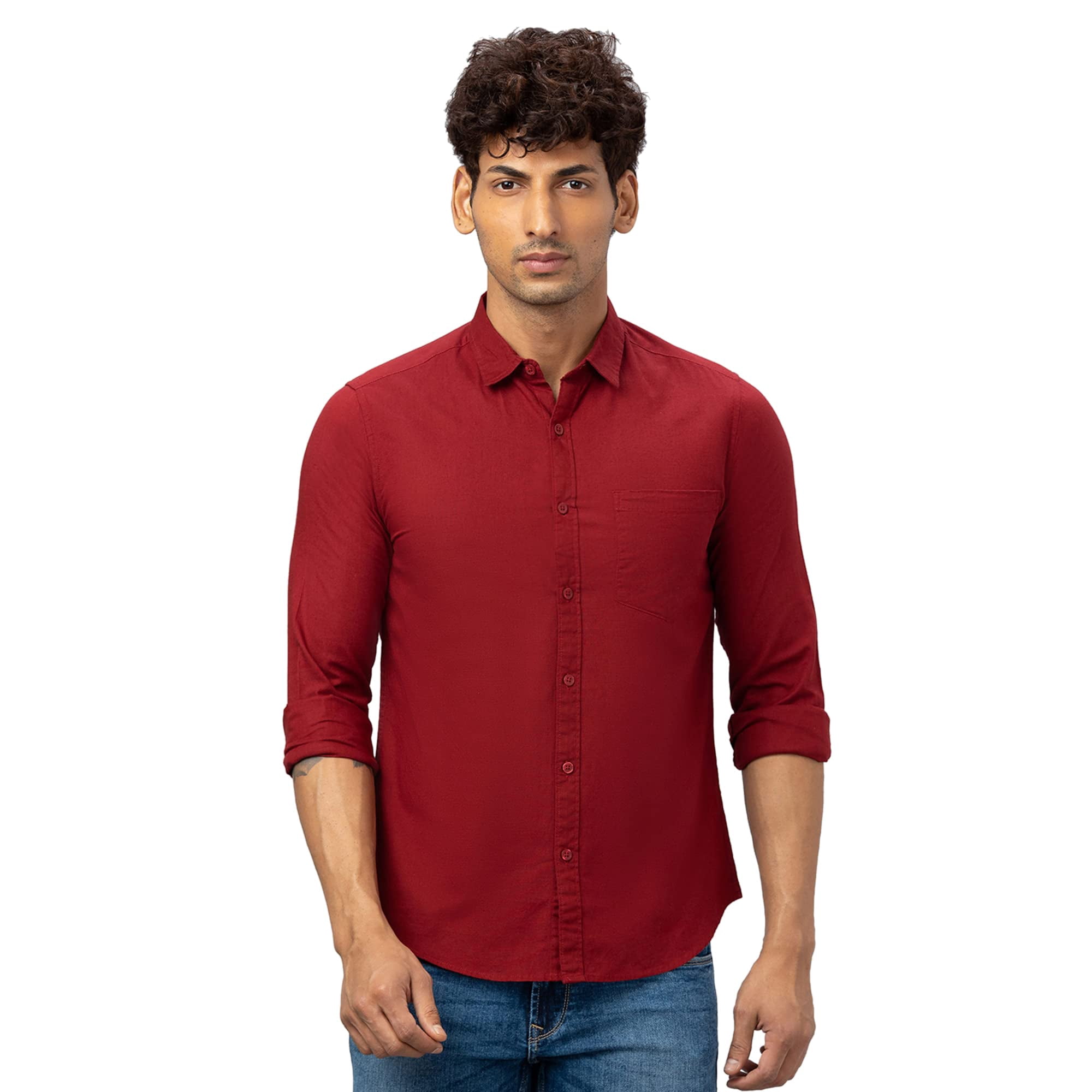 Men's Maroon Standard Slim Fit Cotton Casual Shirt