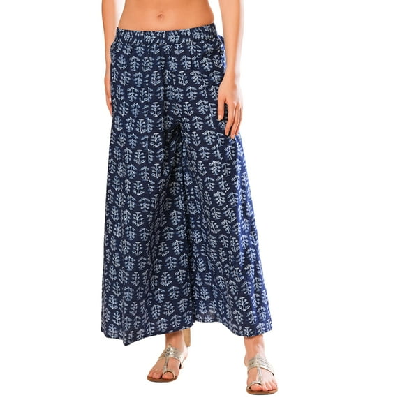 Globus Women Allover Ethnic Printed Elasticated Waistband Flared Panelled Palazzos