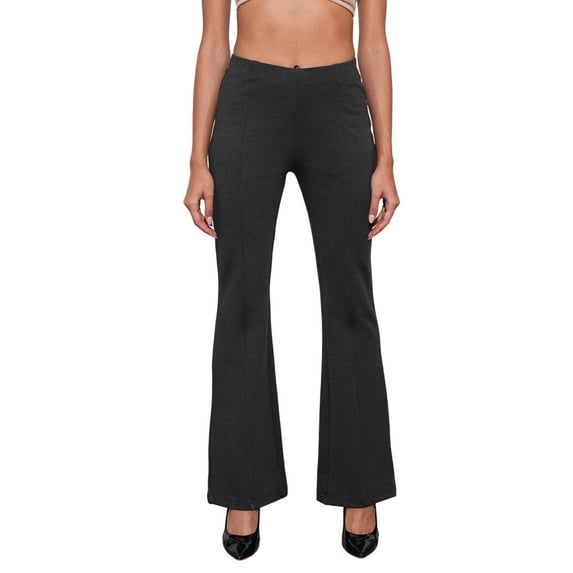 Globus Women Anthra Melange Stretchable Mid-Rise Workwear Bootcut Treggings