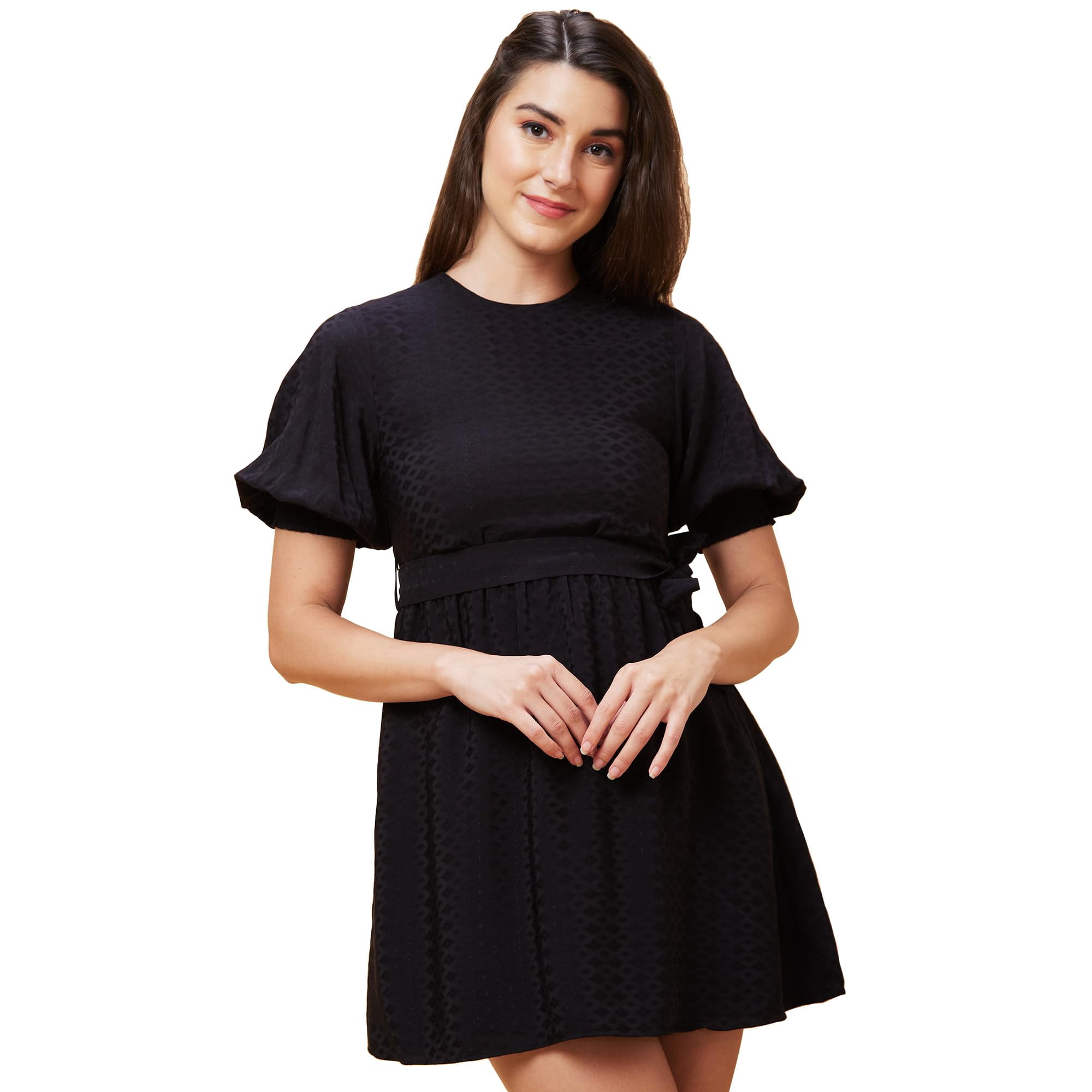 Women's Black Fit & Flared Sleeveless Cotton Blend Dress main image 1