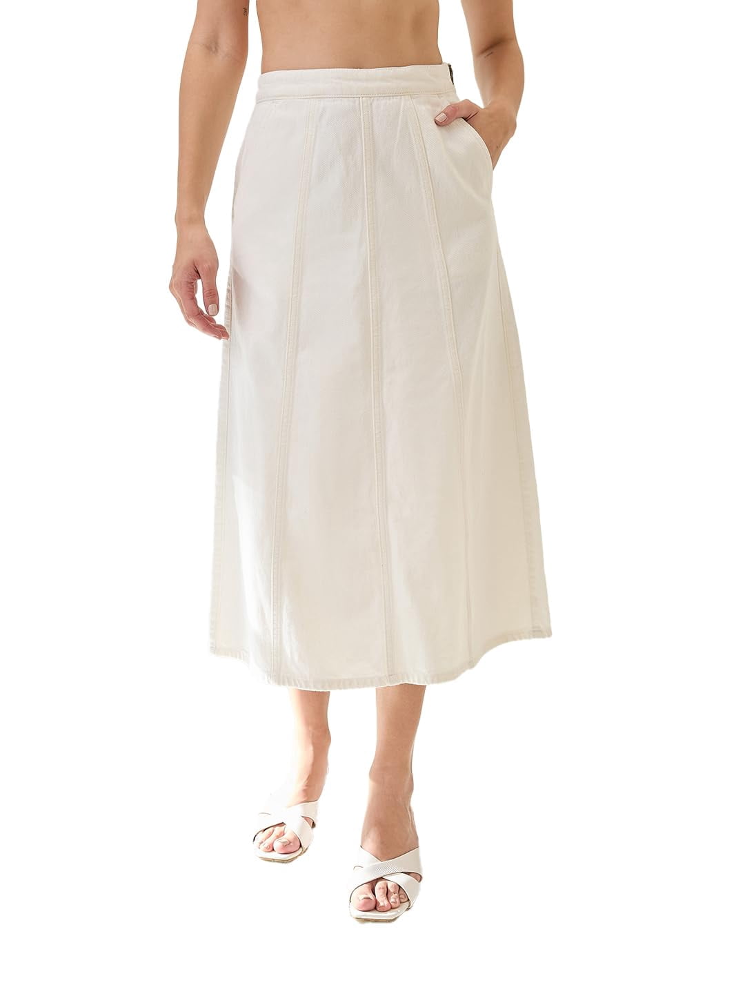 Globus Women Mid Rise Panelled A-Line Midi Denim Skirt - Walmart.com
