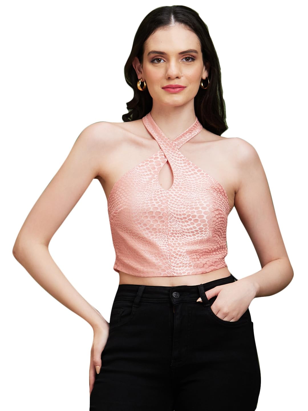 Globus Women Pink Lace Halter Neck Party Top - Walmart.com