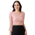 thumbnail image 1 of Globus Women Pink V-Neck Flared Sleeves Embellished Sheen Waist Tie-Up Party Crop Top, 1 of 5