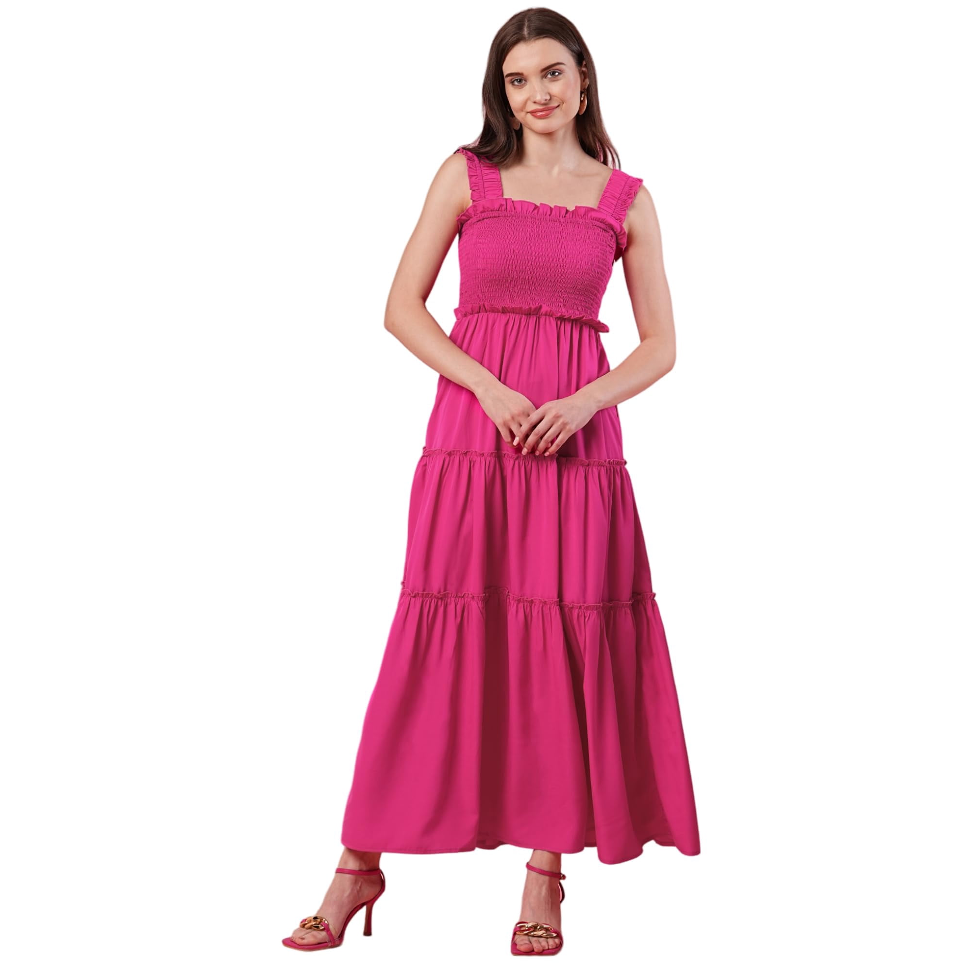 Globus Women Smocked Tiered Fit & Flare Maxi Dress — free download