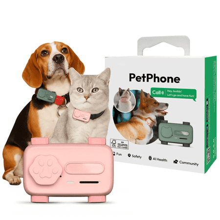 GlocalMe PetPhone GPS Pet Tracker with Two-Way Calling and Activity Monitoring, Pink, 1-Month Plan