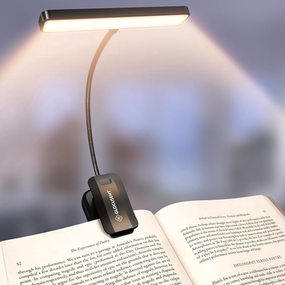 Glocusent 26 LED Book Light, 1200 mAh 90 Hrs Lasting Rechargeable Reading Light, 5 Amber Colors & Stepless Dimming Book Reading Light - Portable Clip on Light for Book Lovers Kids