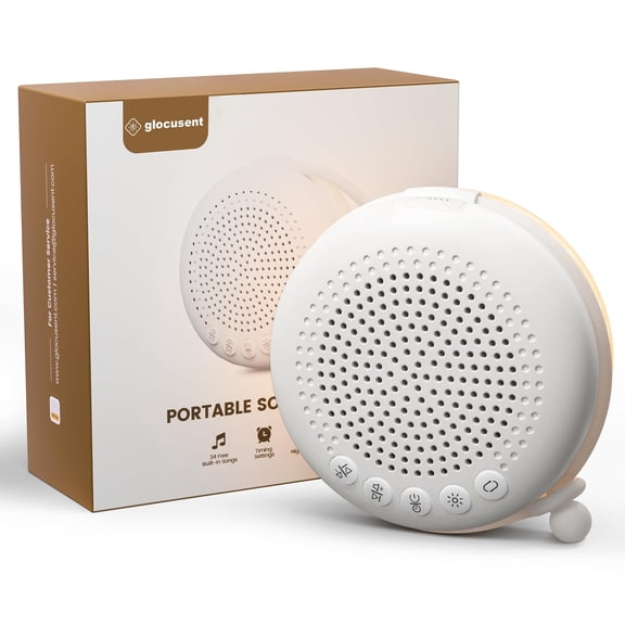 Glocusent 3-in-1 Portable Baby Sound Machine, White Noise Machine for Sleeping, Night Light & Phone Connected Speaker 34 Sounds Timing Function 1000mAh Large Battery Designed for Travel