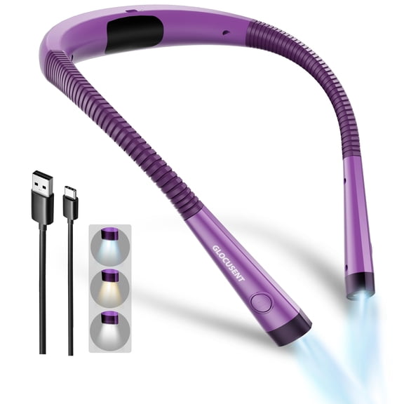 Glocusent Book Light, 3-Color & 6-Brightness Reading Light, Bendable Neck Light, 80-hr Lasting Rechargeable Book Light, Perfect Reading Lights for Books in Bed, Knitting, Repairing, Book Lovers Gifts