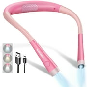 Glocusent LED Neck Book Light for Reading in Bed, Rechargeable Around Neck Reading Light with 3 Amber Colors & 6 Brightness Dimmable, Bendable Arms, Long Lasting Battery Operated, Perfect for Reading