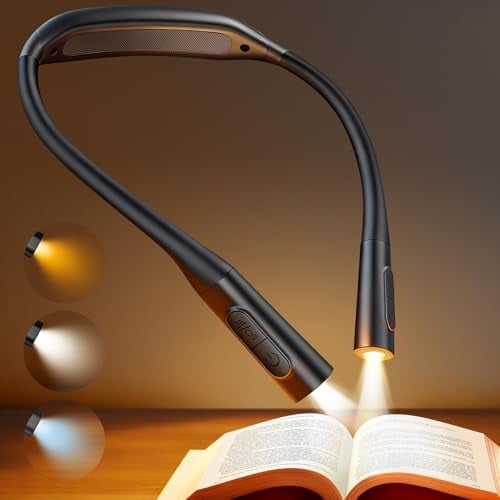 Glocusent Lightweight Neck Light for Reading in Bed, 1200mAh Rechargeable Book Light, Hands-Free Reading Light, 5 Colors, 5 Brightness Adjustable, Private Bedtime Reading for Book Lover