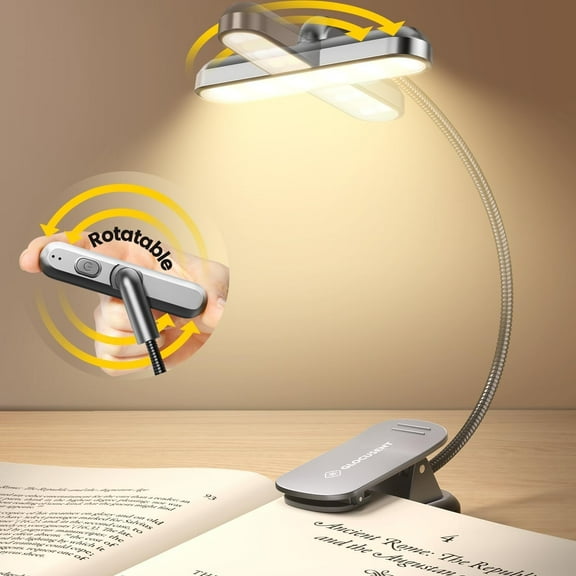 Glocusent Rotatable Book Light for Reading at Night, Bright 22LEDs with 3 Colors & 5 Brightness Adjustable, 1000mAh Rechargeable Reading Light for Books in Bed up to 100hrs, Ideal for Book Lovers
