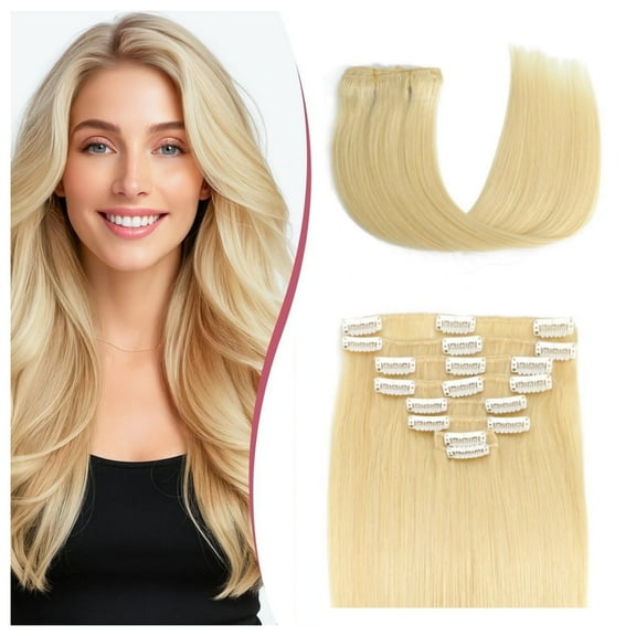 Glod Blonde Straight Clip In Hair Extensions Human Hair 8pcs/set 80-100g Per Set With 18Clips Double Weft Clip In Human Hair Extensions 613# Glod Blonde Color For Women Easy Damage-Free Removal