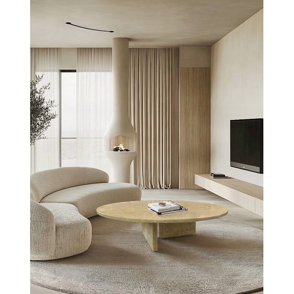 Glod Yellow Beige Natural Marble Coffee Table for Living Room - 90 x h25 cm with Polished Surface