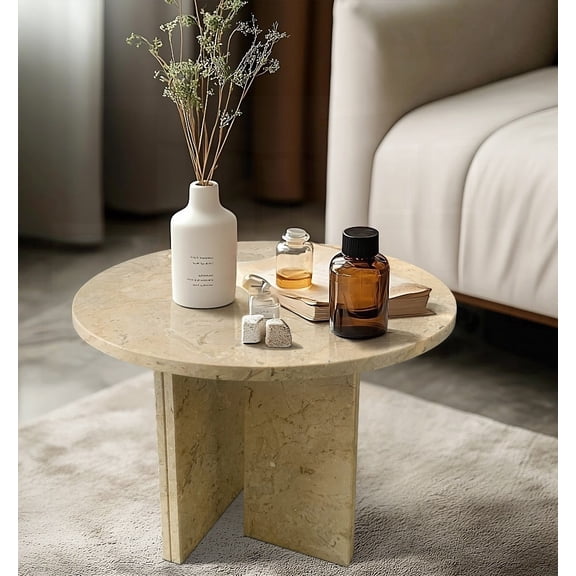 Glod Yellow Beige Natural Stone Coffee Table - Small & Living Room, 45 h40 cm