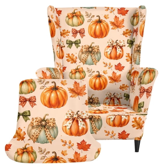 Glofpot Durable Wingback Chair Slipcover Machine Washable Furniture Protector Dirt‑Resistant Chair Guard Pumpkin Maple Leaf Leopard Bow Fall Decor For Wingback Chair