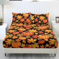 thumbnail image 1 of Glofpot Fitted Sheet 3 Piece Bedding Set Includes Two Pillowcases Holiday Bedroom Decor Black Background Pumpkin And Maple Leaf Autumn Print, 1 of 8